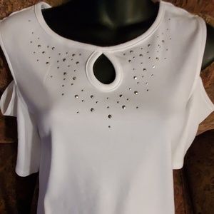 Quacker Factory Cold Shoulder Embellished Top